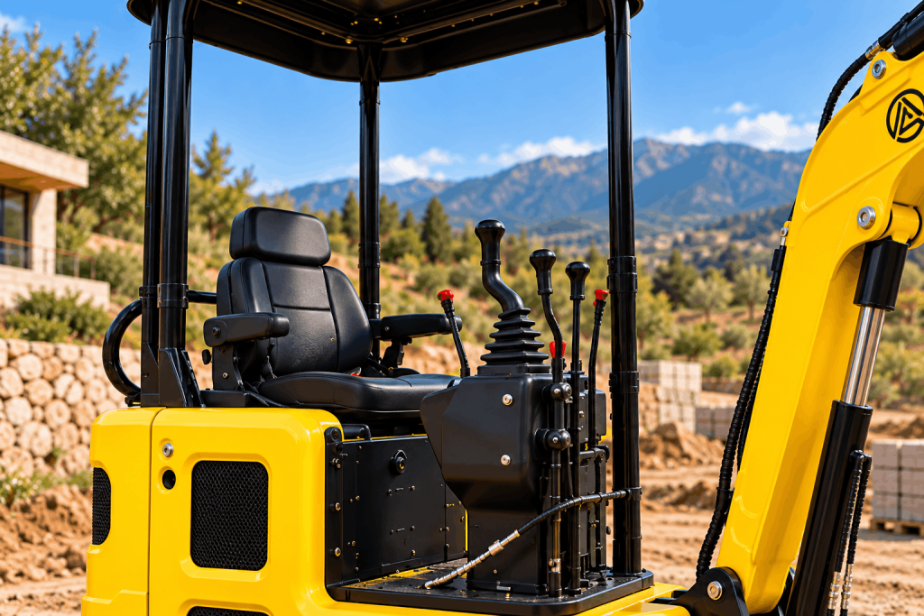 Miniexcavadora R319 en una zona de trabajo
